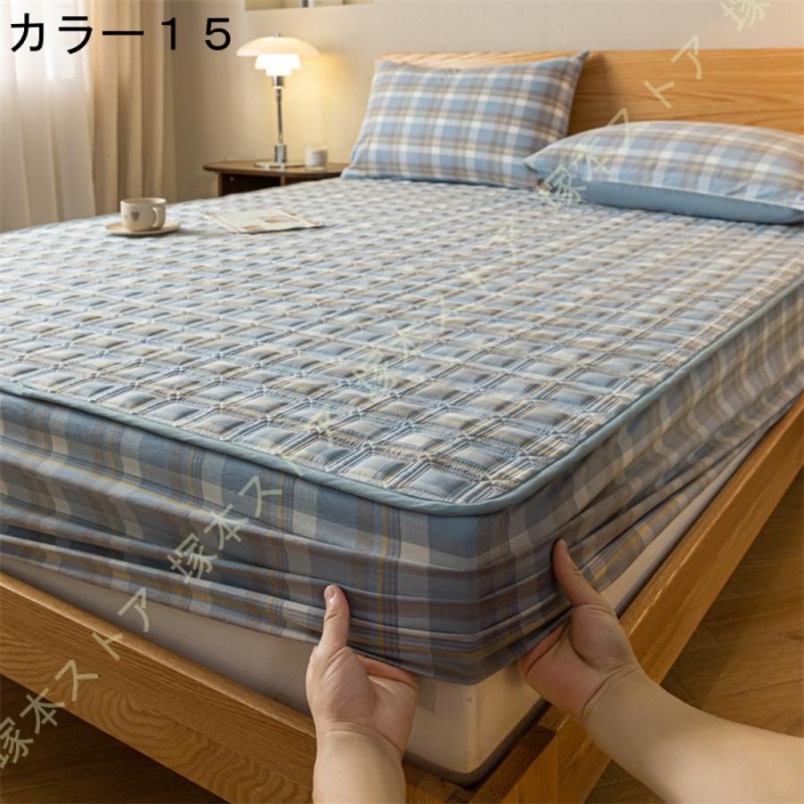 パッド一体型ボックスシーツ セミダブル 綿 キルティング ベッドパッド