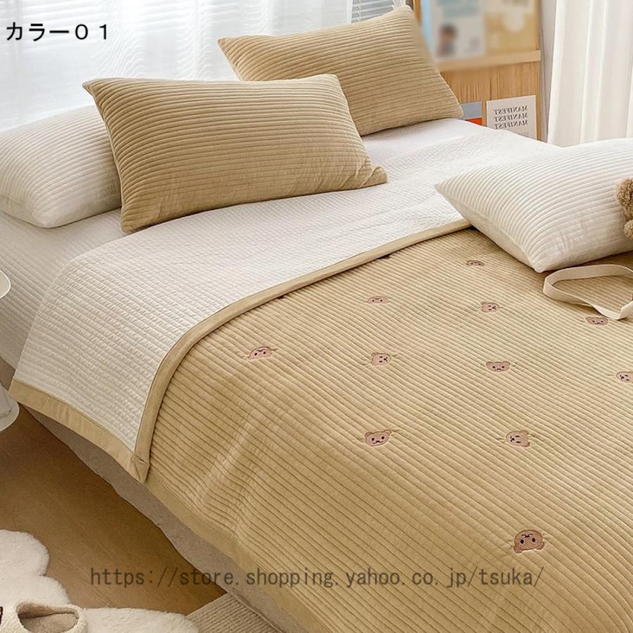 ベッドカバー マルチカバー ベッド用 北欧 寝具カバー 3点セット ベッドスプレッド キルト おしゃれ フリル ベッドシーツ ダブル 単品 丸洗いOK 四季適用 高級の画像