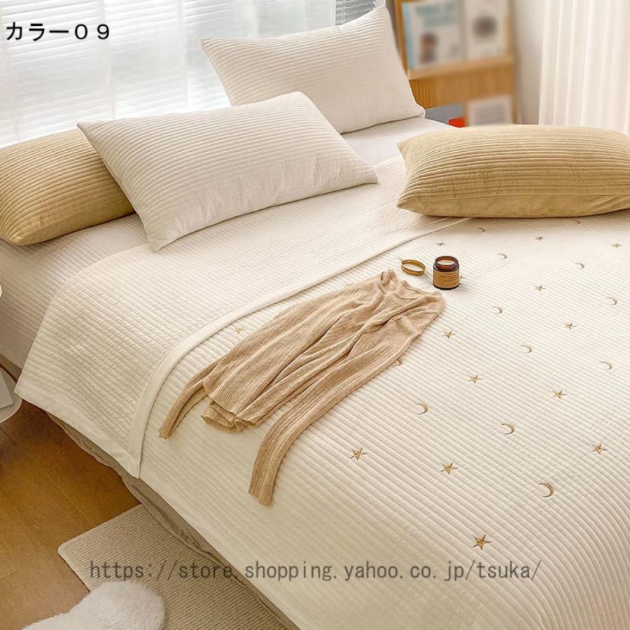 ベッドカバー マルチカバー ベッド用 北欧 寝具カバー 3点セット ベッドスプレッド キルト おしゃれ フリル ベッドシーツ ダブル 単品 丸洗いOK 四季適用 高級の画像