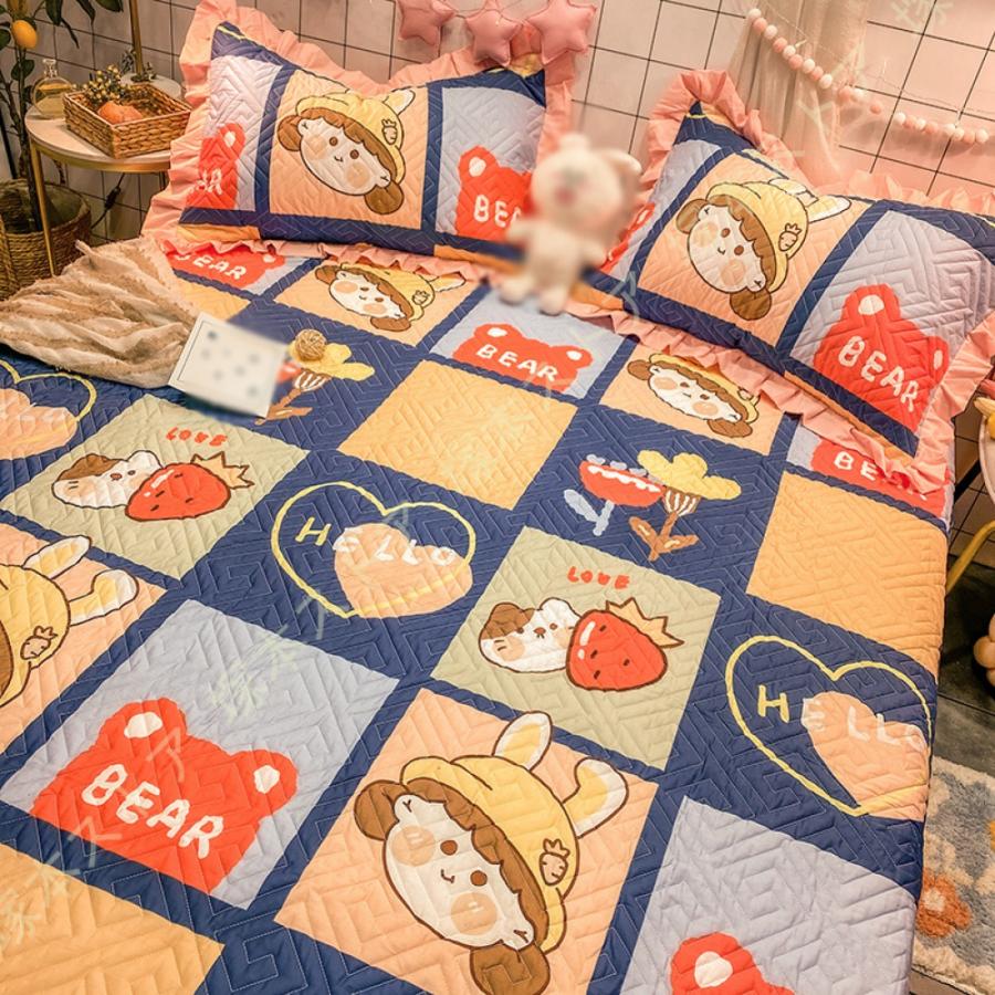 [HONGF8]北欧 ベッドスプレッド シングル ベッドスカート 姫系 かわいい ベッドカバー おしゃれ 花柄 敷きパッド セミダブル 綿100% シーツカバーの画像