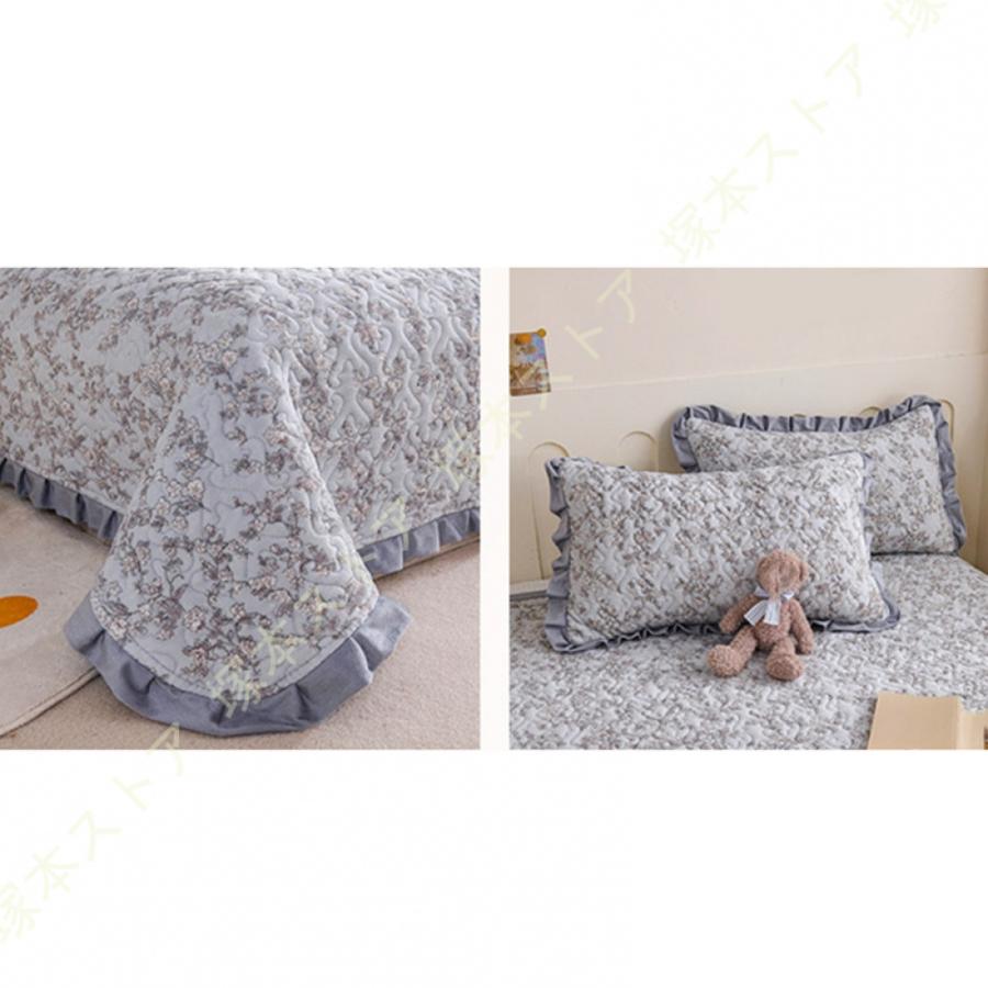 [HONGF8]ベッドスプレッド マルチカバー キルト 寝具用品 ベッドカバー姫系 フラットシーツ 敷き布団カバー 3点セット 秋冬用 静電気防止 あったかの画像