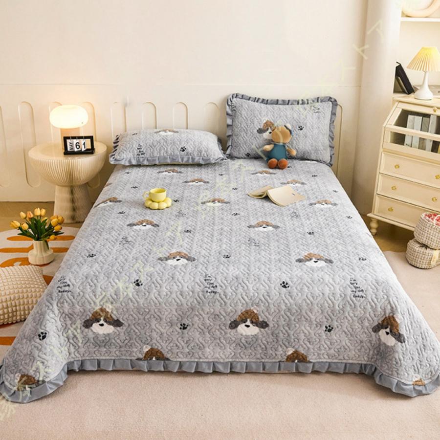 [HONGF8]ベッドスプレッド マルチカバー キルト 寝具用品 ベッドカバー姫系 フラットシーツ 敷き布団カバー 3点セット 秋冬用 静電気防止 あったかの画像