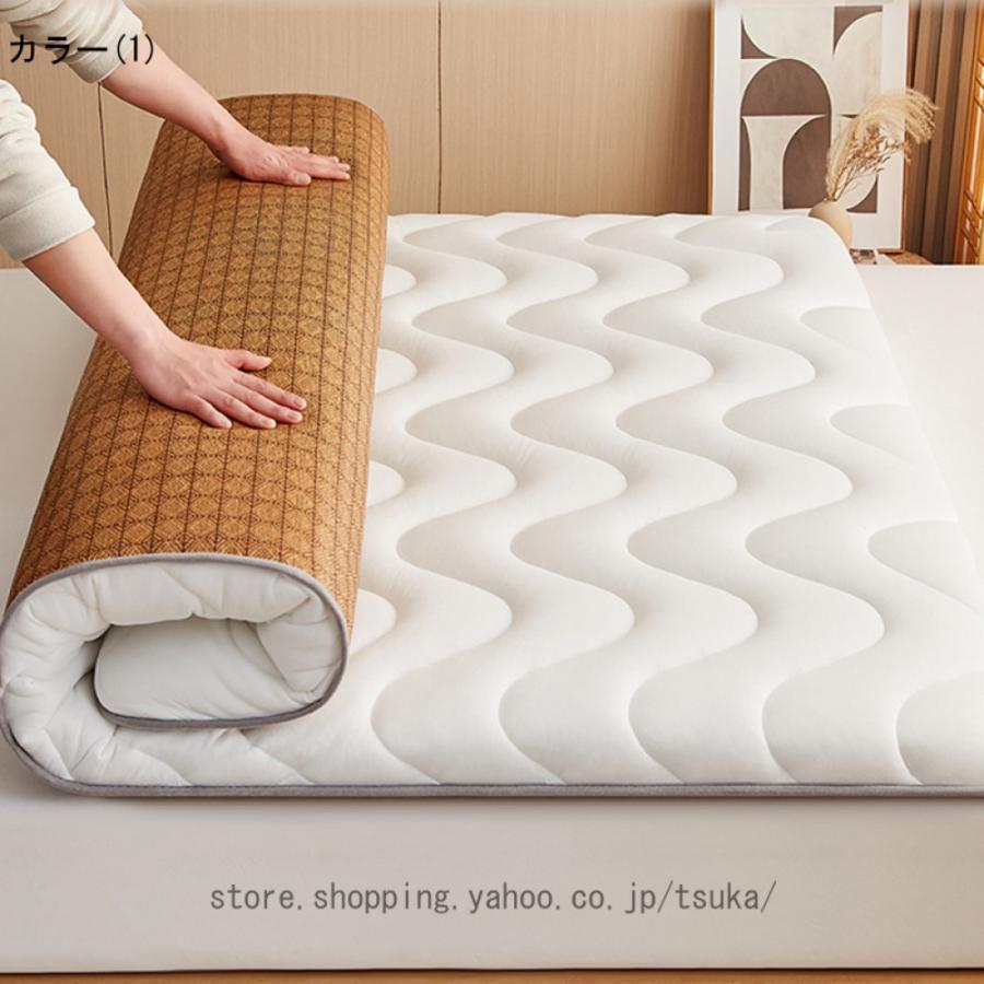 低反発 敷きパッド 夏涼冬暖 籐×ポリエステル セミダブル ごろ寝マット シングル お昼寝マット 厚手 クッション 座布団 ごろ寝 両面使える_3