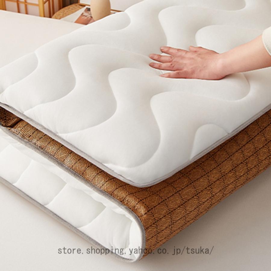 低反発 敷きパッド 夏涼冬暖 籐×ポリエステル セミダブル ごろ寝マット シングル お昼寝マット 厚手 クッション 座布団 ごろ寝 両面使える_9