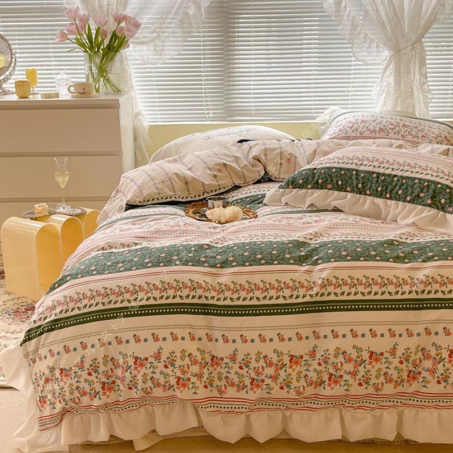 快適 寝具カバーセット 掛けカバー 3点 4点 セット 花柄 フリル付き