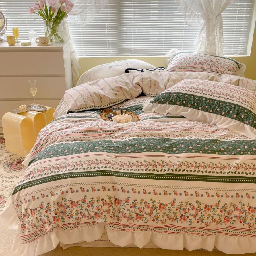 快適 寝具カバーセット 掛けカバー 3点 4点 セット 花柄 フリル付き