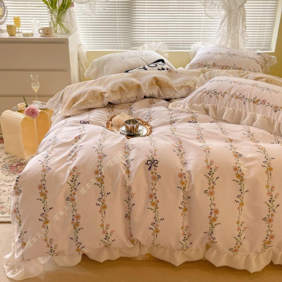 快適 寝具カバーセット 掛けカバー 3点 4点 セット 花柄 フリル付き