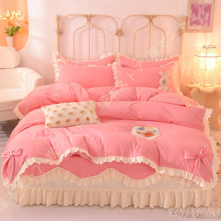 快適 寝具カバーセット 掛けカバー 3点 4点 無地 リボン フリル付き 可愛い 女の子 大人 敷ふとんカバー お嬢様 姫系 最大74 Offクーポン ベッドスカート ロマンチック