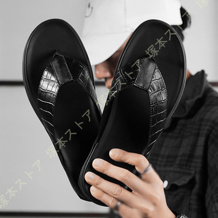 本革 サンダル ビーチサンダル レザー メンズ つっかけ 皮 紳士