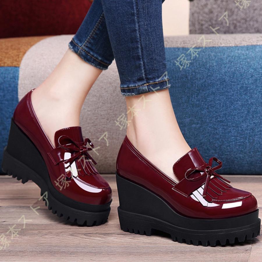 きれいめ パンプス ストーム モカシンシューズ レディース ウェッジソール パンプス 前厚 厚底靴 ラウンドトゥ 可愛い 入学式 ママパンプス おしゃれ 入学式_16