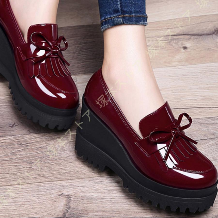 きれいめ パンプス ストーム モカシンシューズ レディース ウェッジソール パンプス 前厚 厚底靴 ラウンドトゥ 可愛い 入学式 ママパンプス おしゃれ 入学式_17