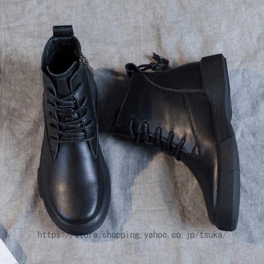 編み上げブーツ 革靴 フラット 靴 レディース サイドジップブーツ 本革