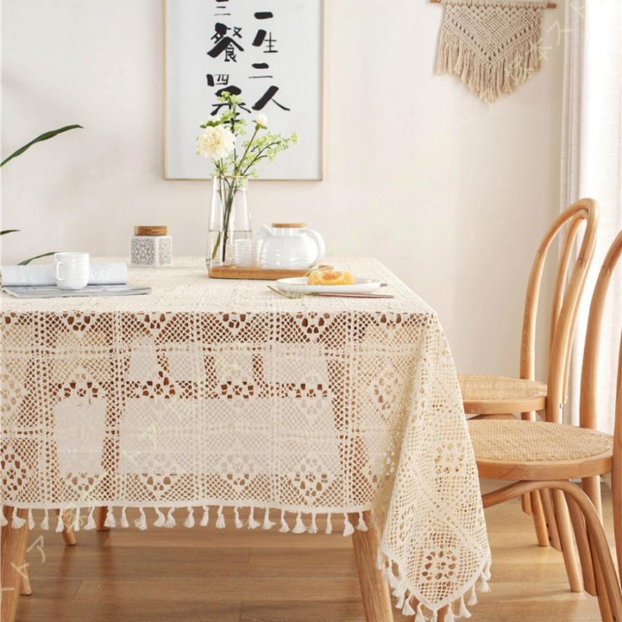 テーブルクロス ジャガード レース 長方形 6人掛け用 手編み お洒落
