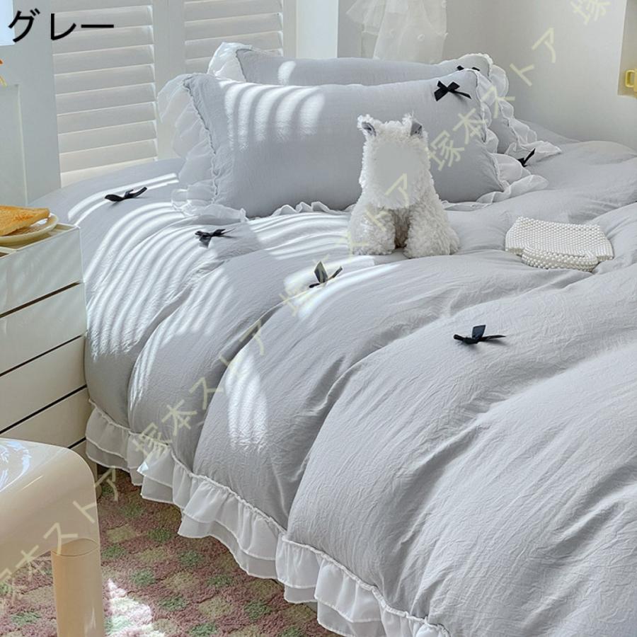 ウェディング 布団カバー ダブル 4点セット 姫系 寝具カバー 3点セット シングル 結婚式 プリンセス風 かわいい フリル 刺繍 ベッドスカート フラットシーツ_10