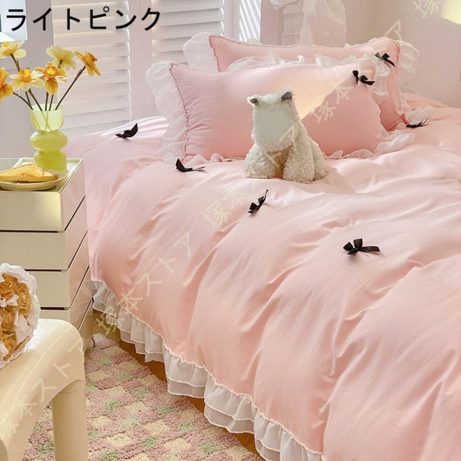 ウェディング 布団カバー ダブル 4点セット 姫系 寝具カバー 3点セット シングル 結婚式 プリンセス風 かわいい フリル 刺繍 ベッドスカート フラットシーツ_11