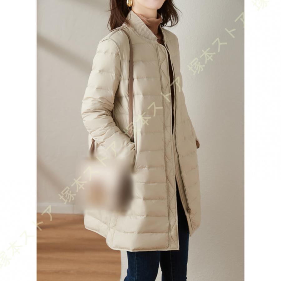 チャオパニック　ベージュ ステンカラーコート キルティングインナーダウン脱着可能 ダウンコート レディース インナーダウン ロング丈 ハイネック ライト