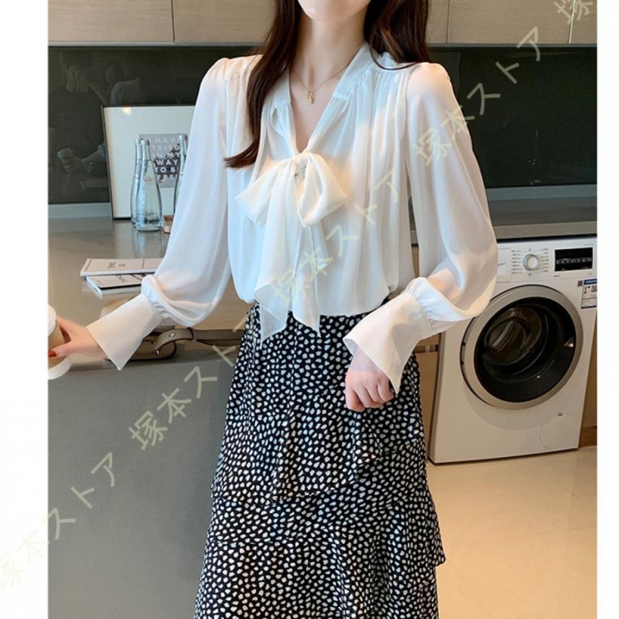 ブラウス レディース シフォンシャツ 無地 長袖 Vネック プルオーバー おしゃれ 着痩せ トップス 女性用 カジュアル 普段着 通勤 OL 春 秋 フォーマル