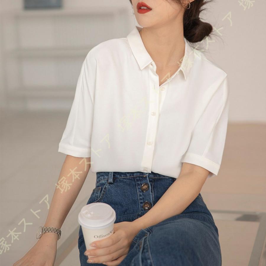 シフォン シャツ ブラウス レディース トップス 無地 シフォンシャツ 半袖 Vネック ゆったり 着痩せ 可愛い おしゃれ ボリュームスリーブ 女性らしい