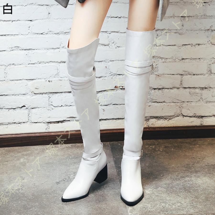 サイハイブーツ 白 ストレッチ 厚底 美脚 ニーハイブーツ ロングブーツ