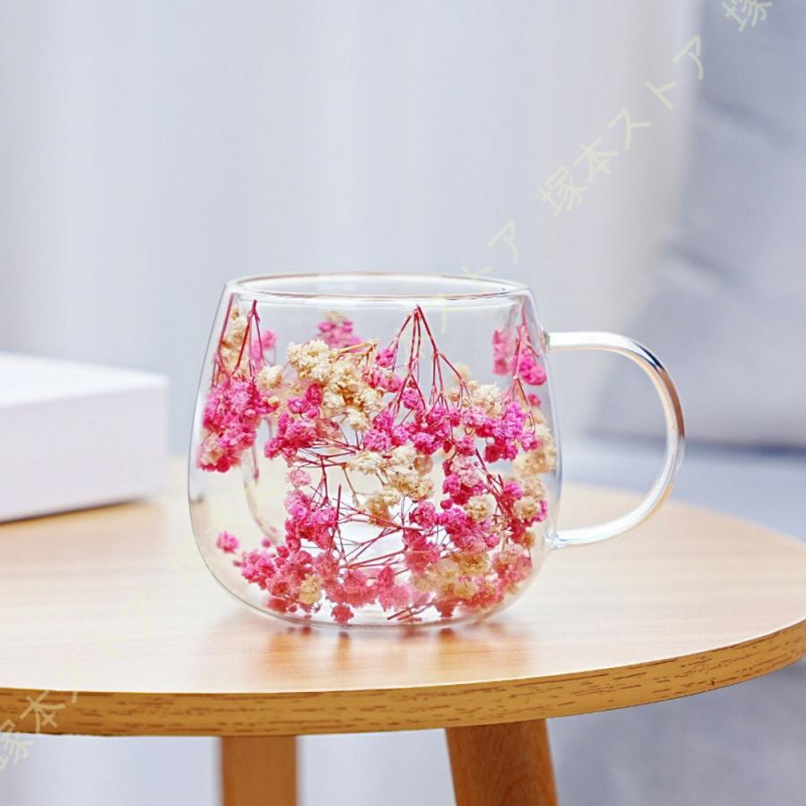 モダン ダブルウォールグラス カップ かわいい 花模様 結婚祝い ギフト