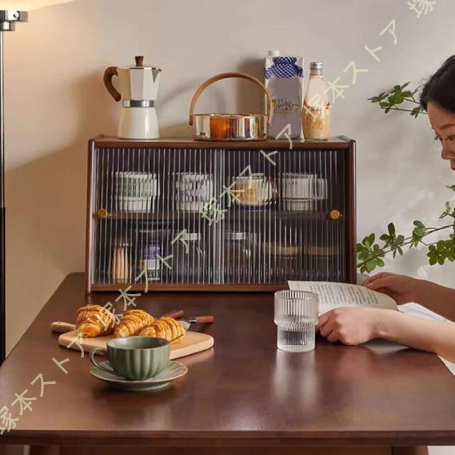 食器棚 本棚 透明扉付き 大容量 キッチン収納 木製 キャビネット 防塵キャビネット ミニ食器棚 卓上食器棚 カップボード 上置き カウンター上収納棚_12