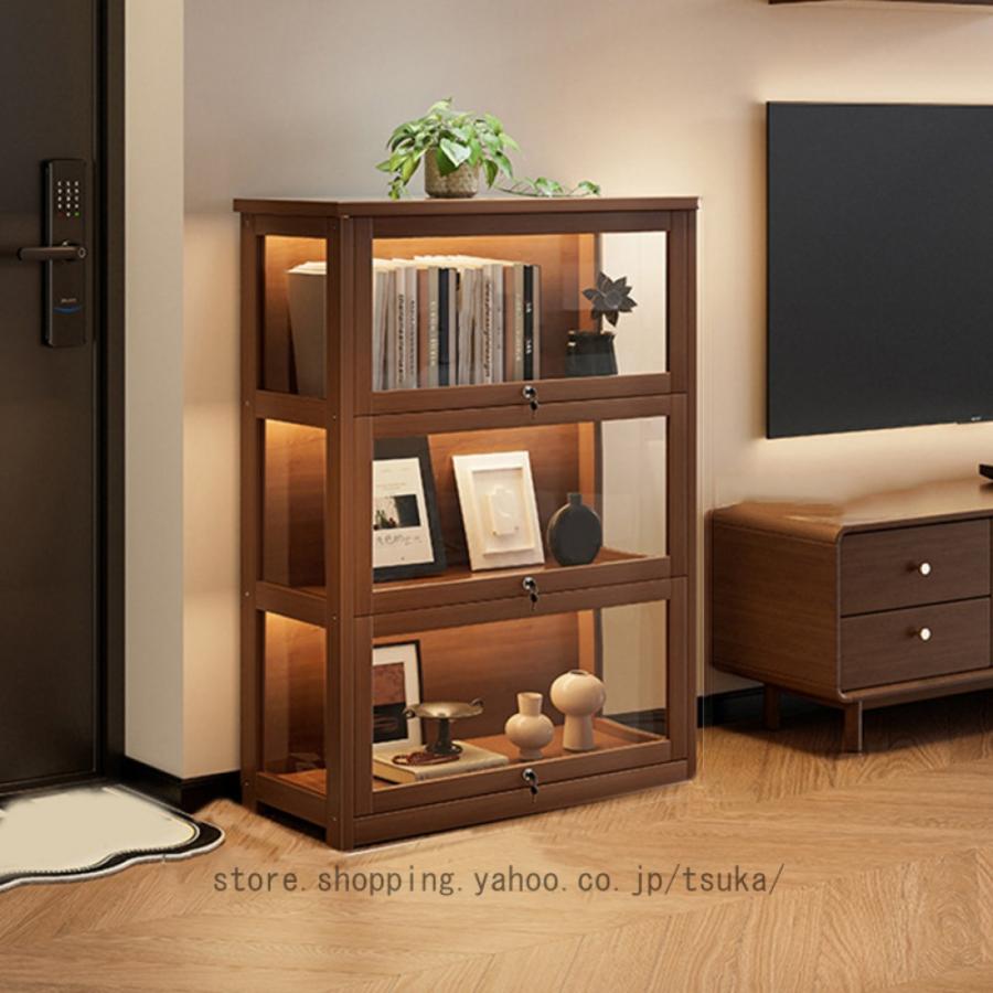 鍵付き 本棚 書架 ディスプレイケース 木製 多機能 おしゃれ