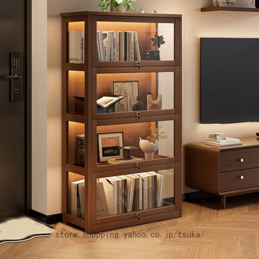 鍵付き 本棚 透明扉付き キャビネット リビング収納 大容量