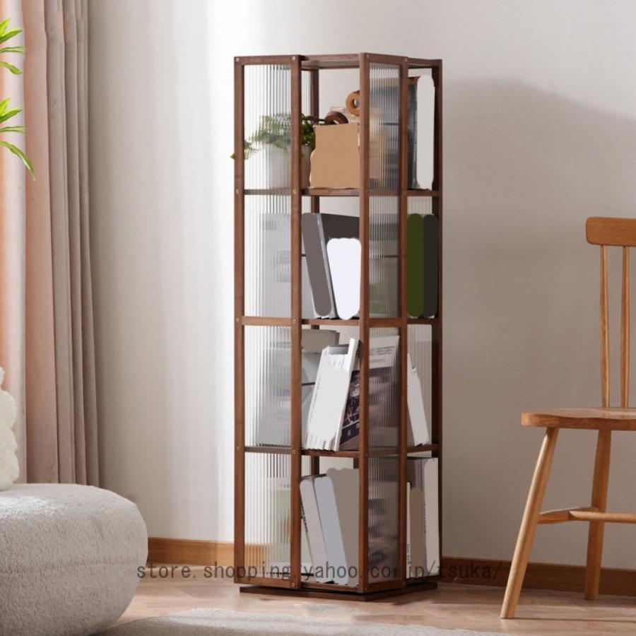 本棚 ディスプレイケース アクリル×木製 回転ブックシェルフ リビング