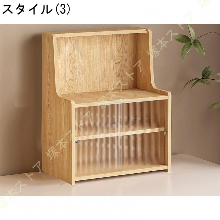 木製キャビネット アクリル扉付き 3段収納 卓上 ラック 可動棚 コレクション 食器棚 3段 卓上食器棚 アクリル扉 ミニ食器棚 キッチン収納棚
