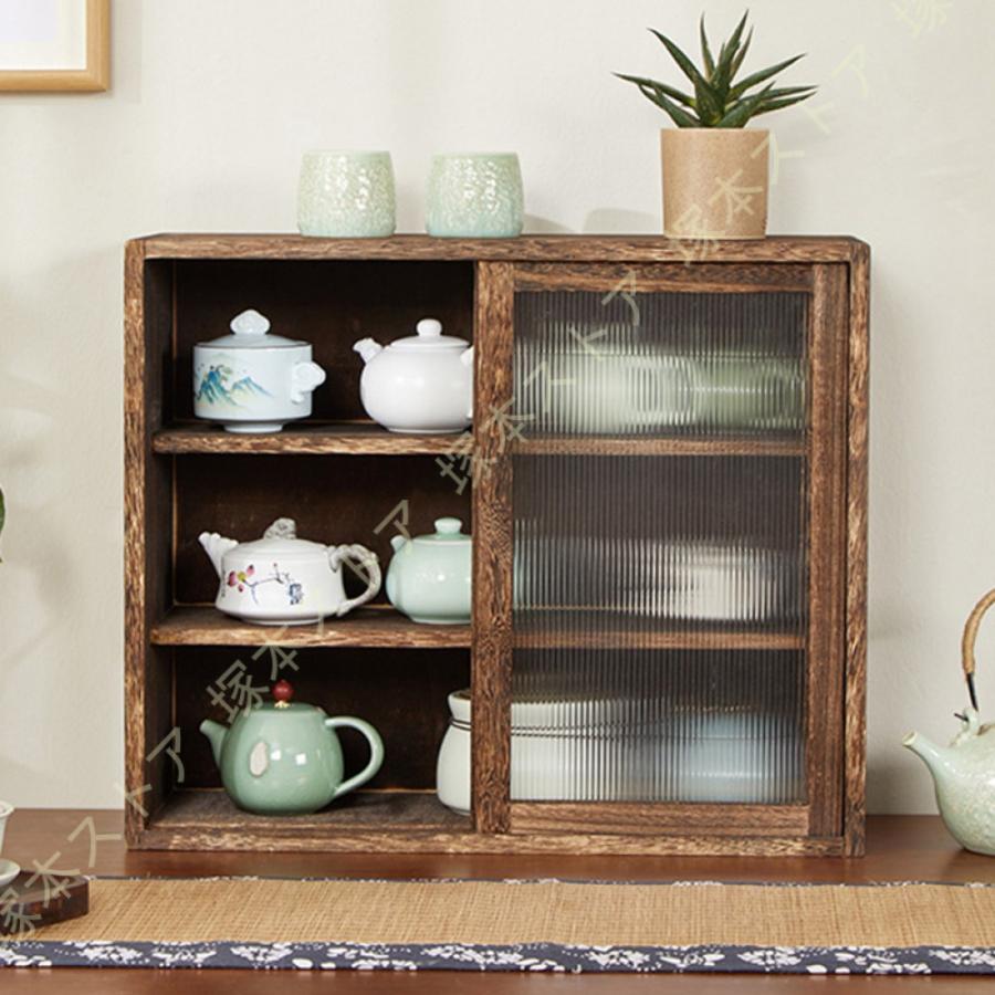 アンティーク風 食器棚 木製 卓上 北欧 インテリア コンパクト 引き戸