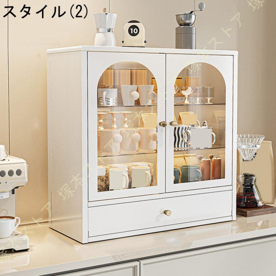 収納キャビネット ミニ食器棚 木製 デスクトップ カップホルダー 台所 キッチン ダイニングテーブル リビングルーム サイドボード 防塵 防湿 防虫 カップ_9