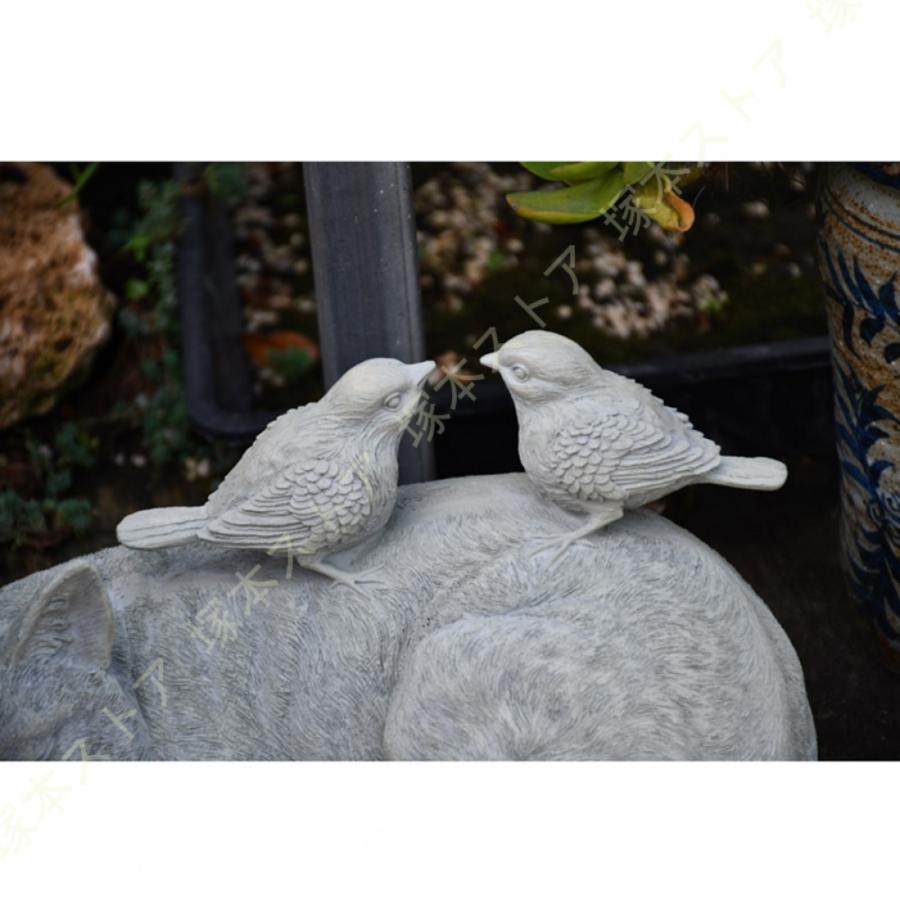 LxRx9 猫 置物 リアル ねこ ネコと鳥 動物オブジェ ガーデン