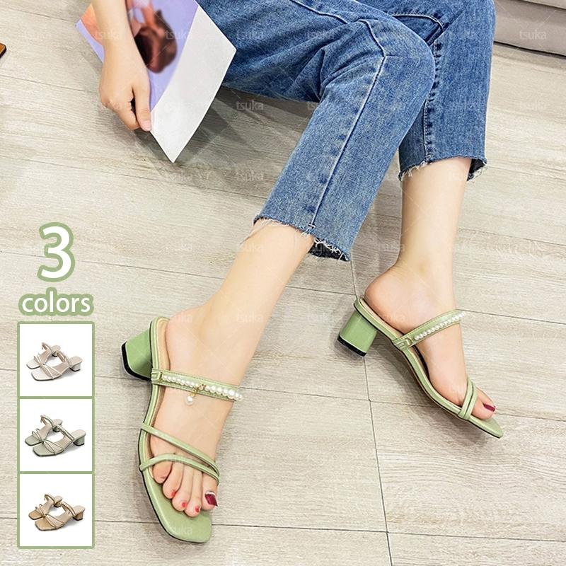 チャンキーヒール サンダル レディース 歩きやすい 旅行 つっかけ おしゃれ 真珠付き スリッパ ミュール オールシーズン 履きやすい 夏 痛くない スクエアトゥ Elo0bzipul Godawaripowerispat Com