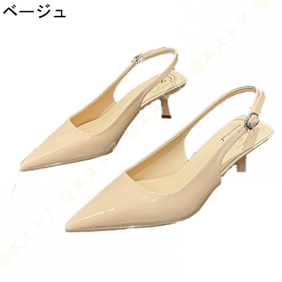 サンダル レディース バックストラップ エナメル調 ミュール Vカット