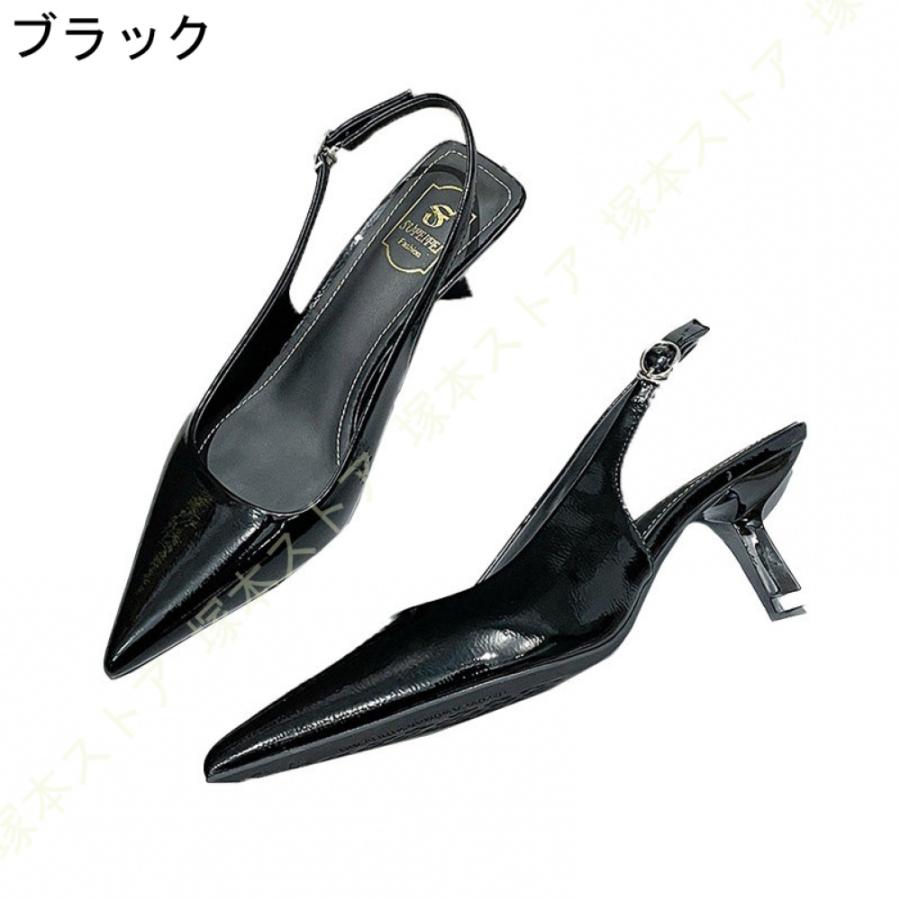 サンダル レディース バックストラップ エナメル調 ミュール Vカット