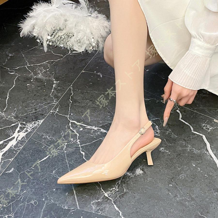 サンダル レディース バックストラップ エナメル調 ミュール Vカット