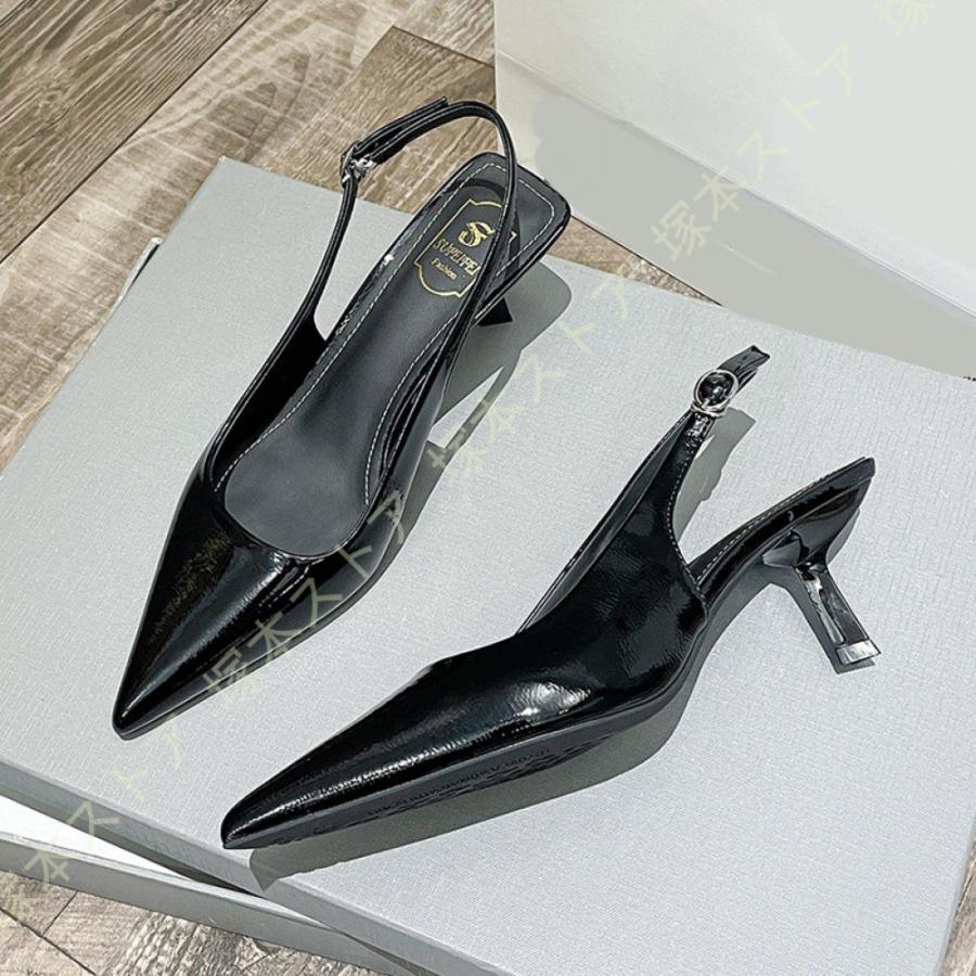 サンダル レディース バックストラップ エナメル調 ミュール Vカット