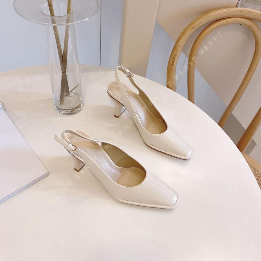 スクエアトゥ アンクルストラップ 6.5cm ヒール パンプス ミドルヒール ヒール 華奢 痛くない レディース サンダル 美脚魅せ 甲浅 大きいサイズ レディース