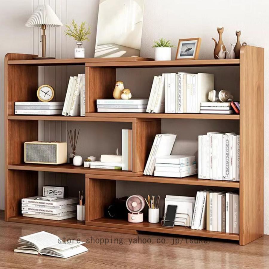 オープンラック 伸縮 収納棚 木製 本棚 角 ロータイプ 低め