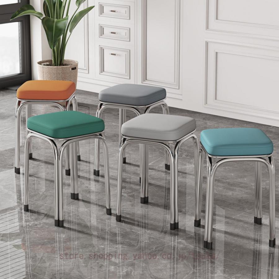 スツール 椅子 四角 クッション 軽量 コンパクト スタッキング パイプ