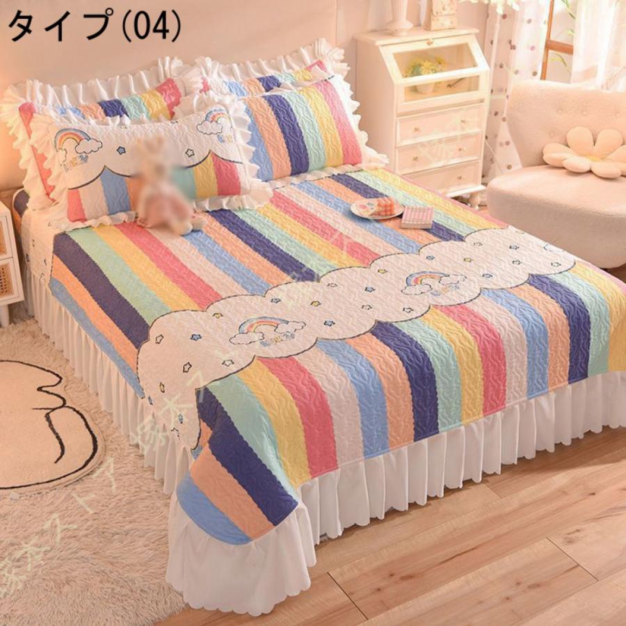 ベッドスプレッド ベッドカバー マルチカバー シングル用 フリル付き