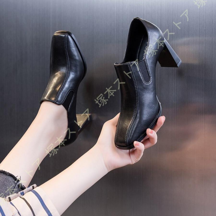 チャンキーヒール スクエアトゥ ローファー パンプス レディース チャンキーヒール スクエアトゥ ローファー パンプス レディース