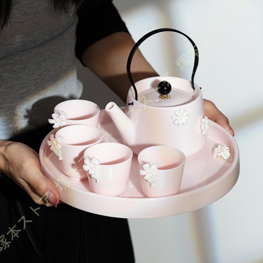 かわいい花柄の茶器5点セット 湯呑 急須 ポット 茶器 オシャレ食器