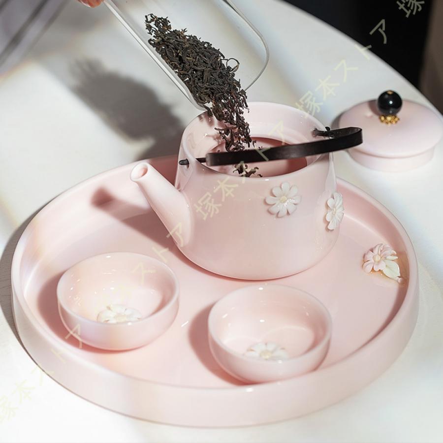 かわいい花柄の茶器5点セット 湯呑 急須 ポット 茶器 オシャレ食器