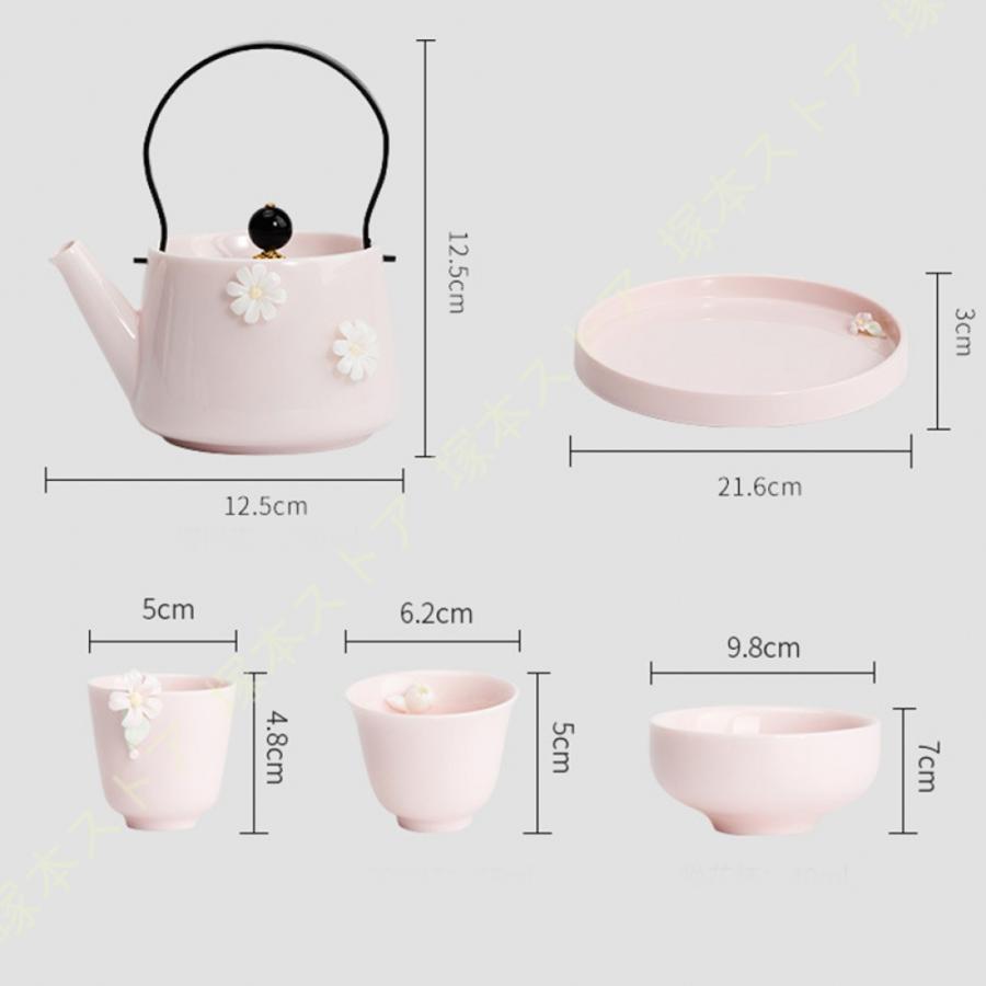かわいい花柄の茶器5点セット 湯呑 急須 ポット 茶器 オシャレ