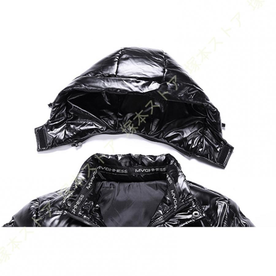 ダウンジャケット メンズ フード付き 防寒 中綿入り 裏エナメル 光沢