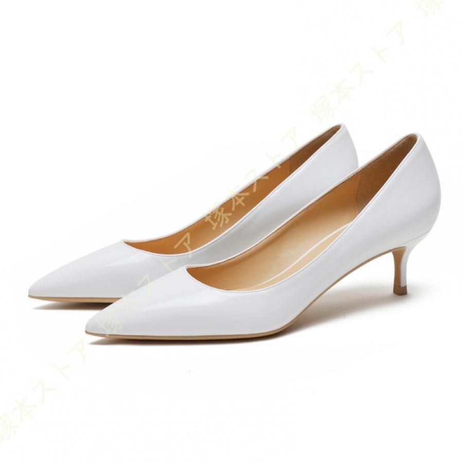 5cm台ヒール ポインテッドトゥ パンプス エナメル レディース 靴