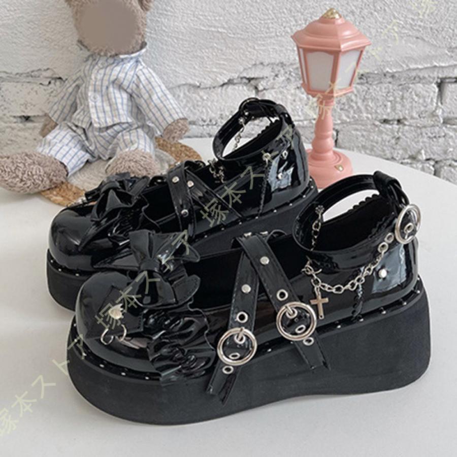 ロリータ靴 厚底 パンプス 地雷系 ストラップ レディース