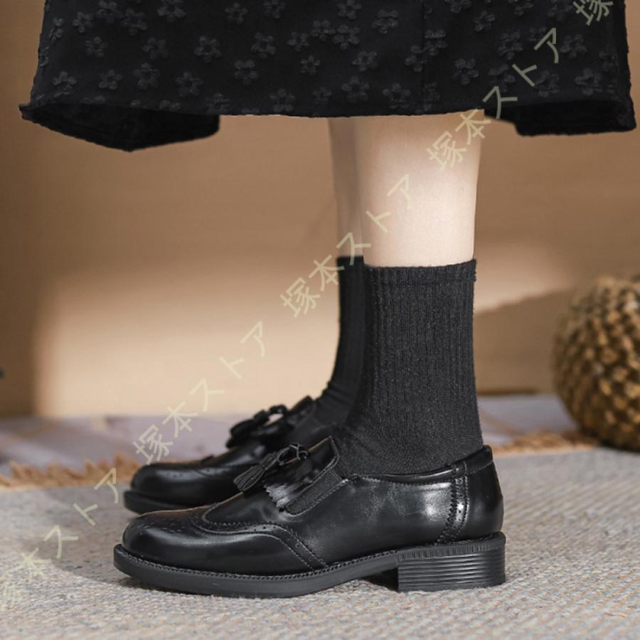 タッセル ローファー レディース ドレスシューズ ウィングチップ パンプス 痛くない ローヒール 太ヒール 黒 マニッシュ クラシカル おじ靴_11