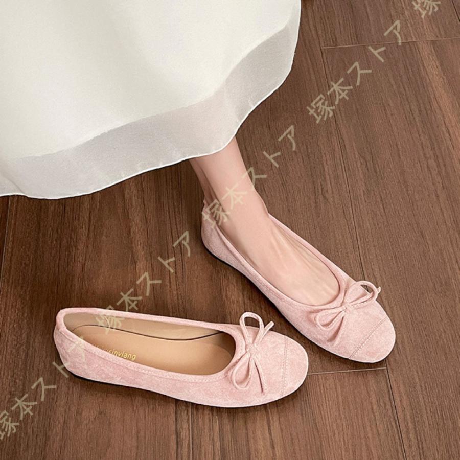 スクエアトゥ フラットシューズ ぺたんこ靴 婦人靴 リボン パンプス